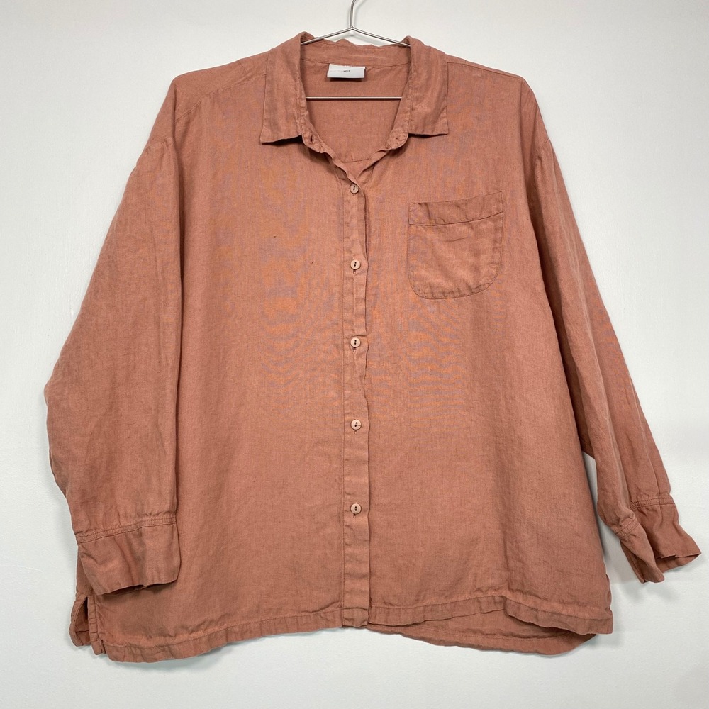 Parachute Women Shirt Sz L Clay Pink 100% Linen Button Down Oversized LongSleeve